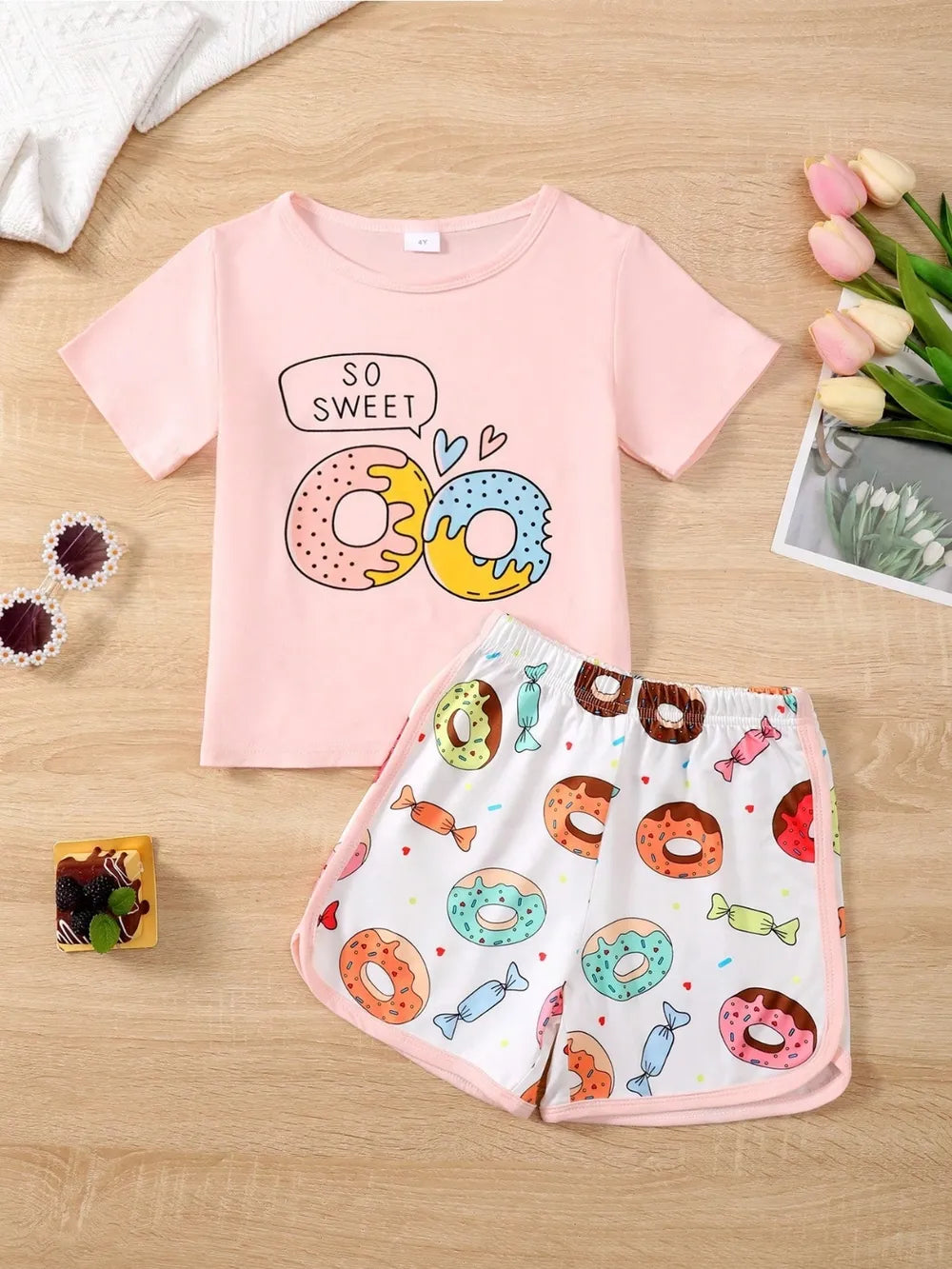 Children's Donut Round Neck Top and Pants Set