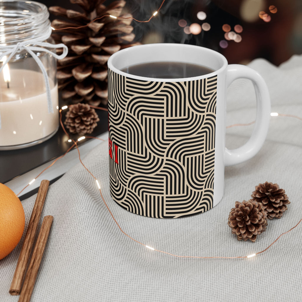 Retro Pattern 'Oui Oui'Ceramic Mug, BLACK