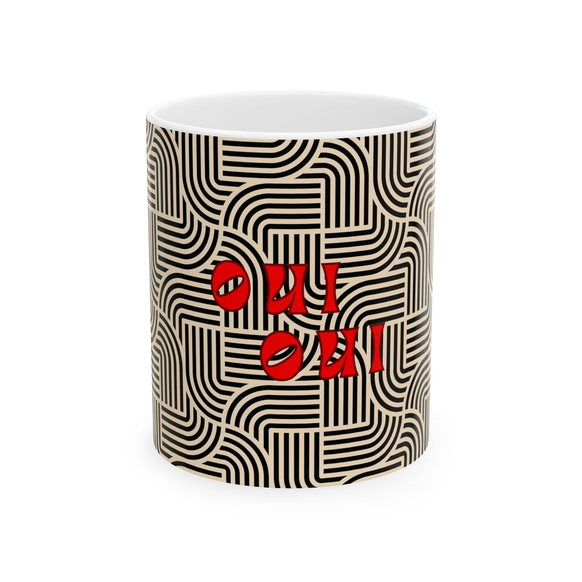 Retro Pattern 'Oui Oui'Ceramic Mug, BLACK