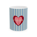 J'adore le Café Heart Stripe Mug, BLUE  — Coffee Lover Gift