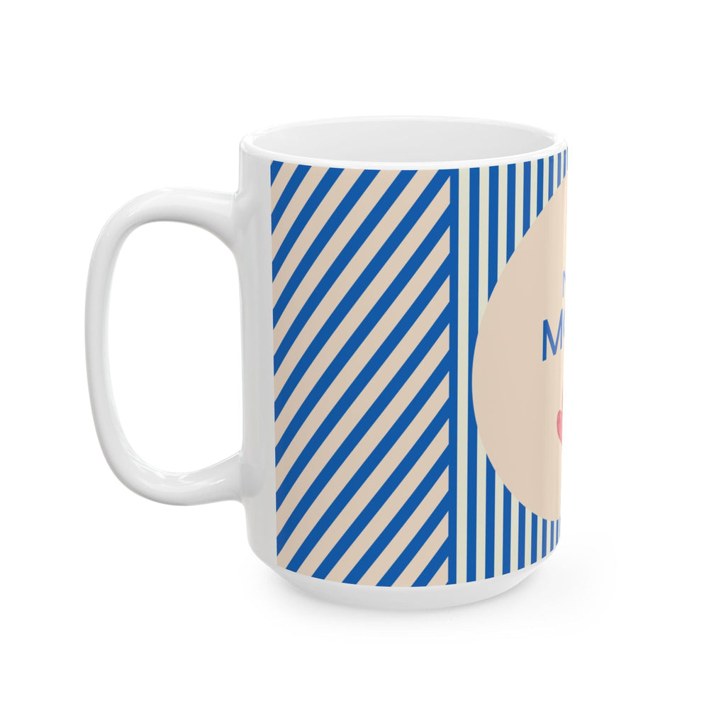 No.1 Mom Ceramic Mug — Blue Striped Mother's Day Gift