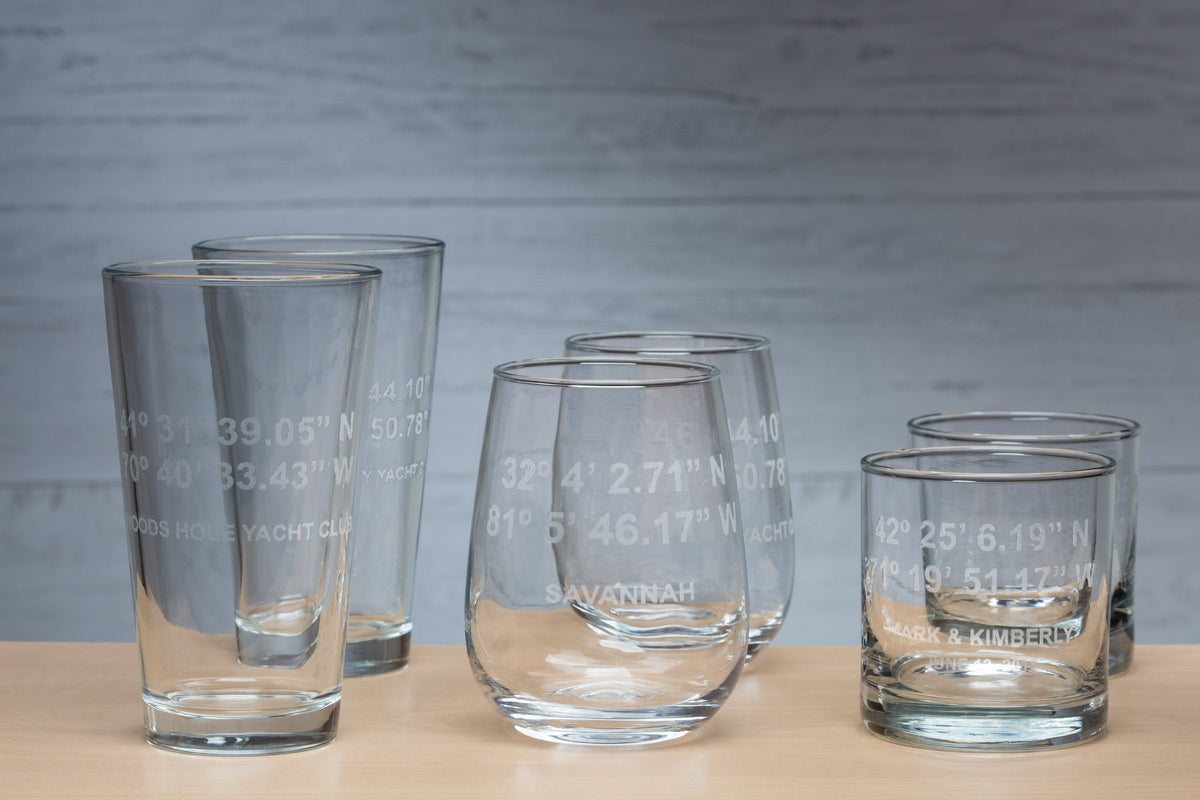 Custom GPS Coordinates Laser Engraved Glasses - Personalized Gift