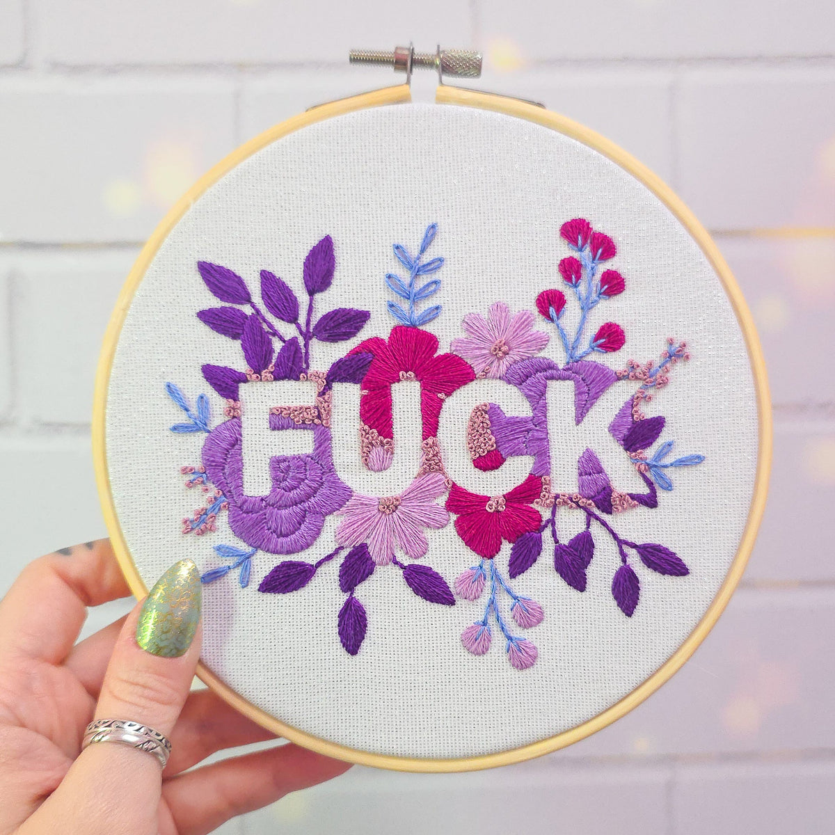 Purple Negative Space FUCK Embroidery Kit - Beginner Friendly