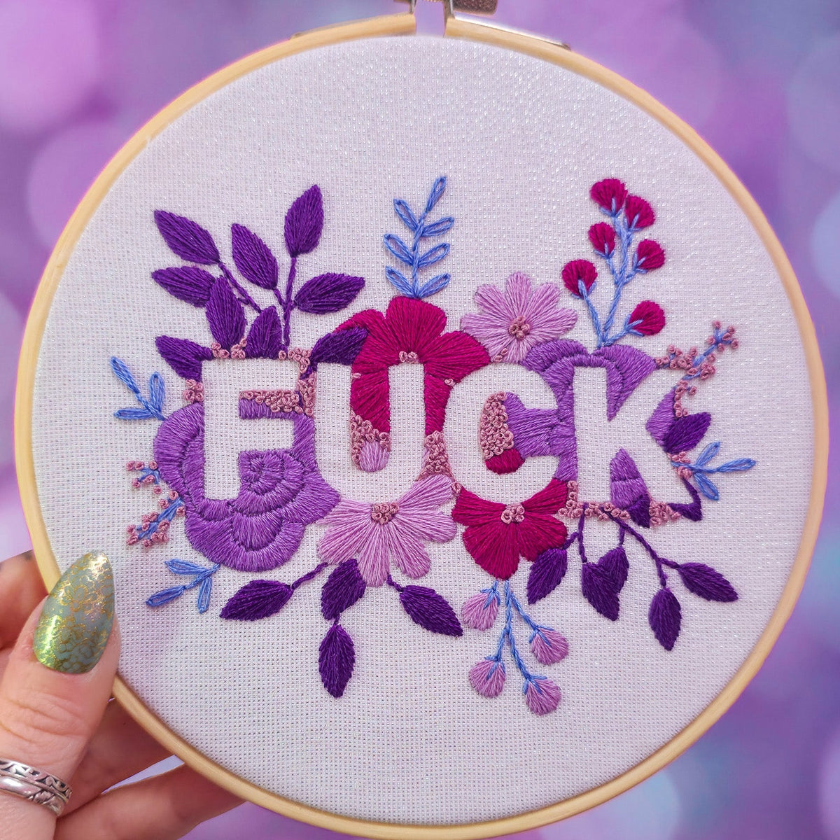 Purple Negative Space FUCK Embroidery Kit - Beginner Friendly