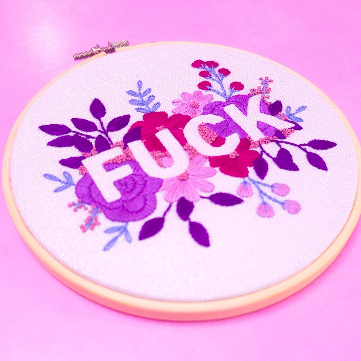 Purple Negative Space FUCK Embroidery Kit - Beginner Friendly