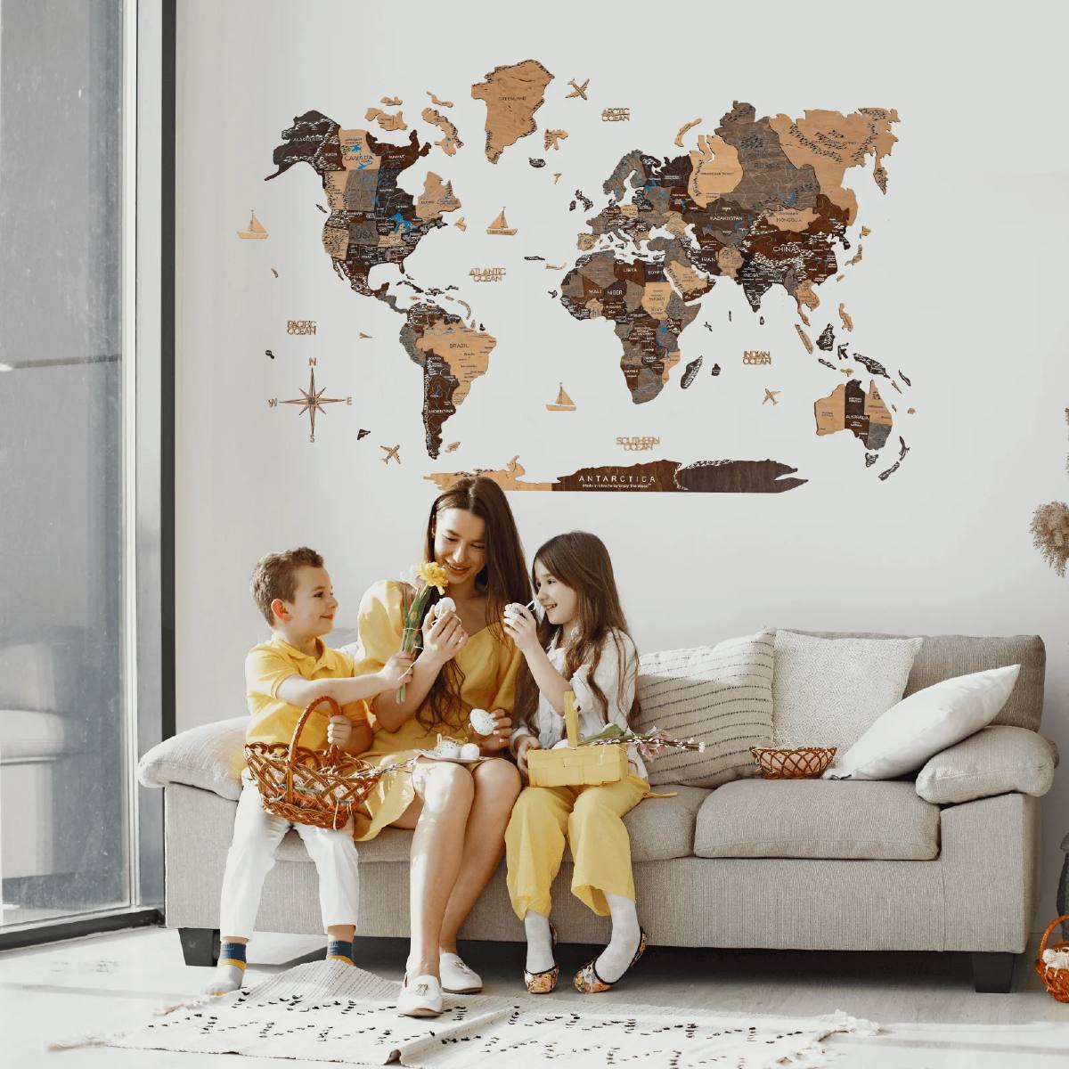 3D Wooden World Map Multicolor