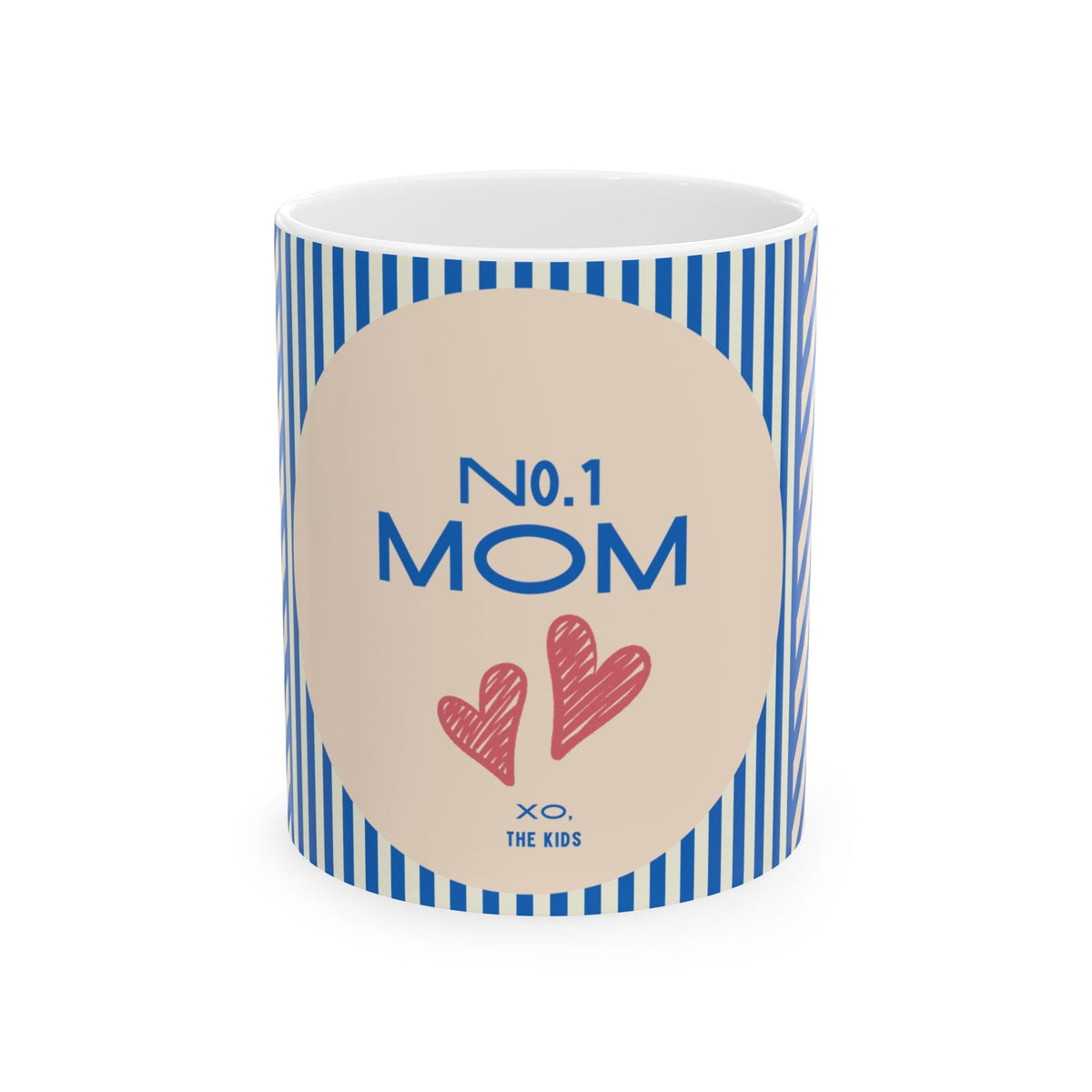 No.1 Mom Ceramic Mug — Blue Striped Mother's Day Gift