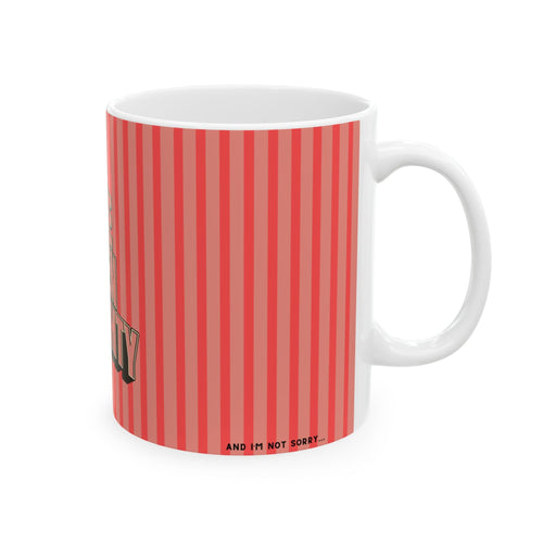 "I’ve Been Naughty" Retro Stripe Ceramic Mug, RED — Funny Holiday Coffee Cup (11oz & 15oz)