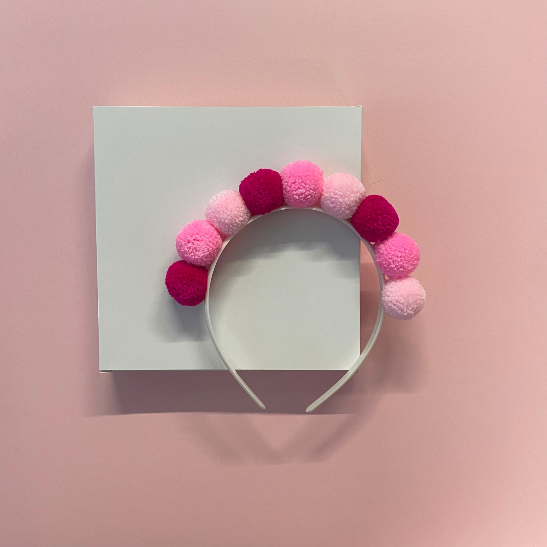 Birthday Pom Pom Headband in Red and Pink
