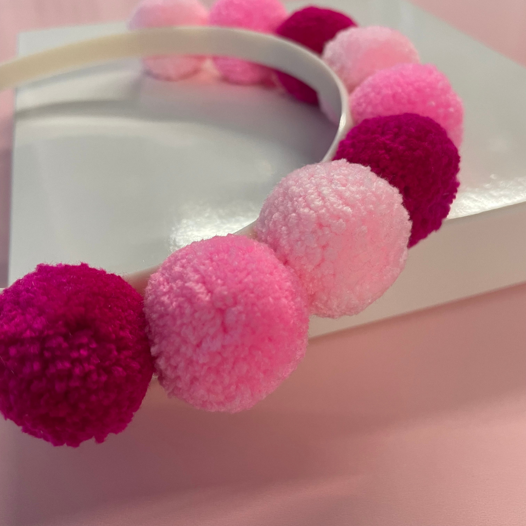 Birthday Pom Pom Headband in Red and Pink