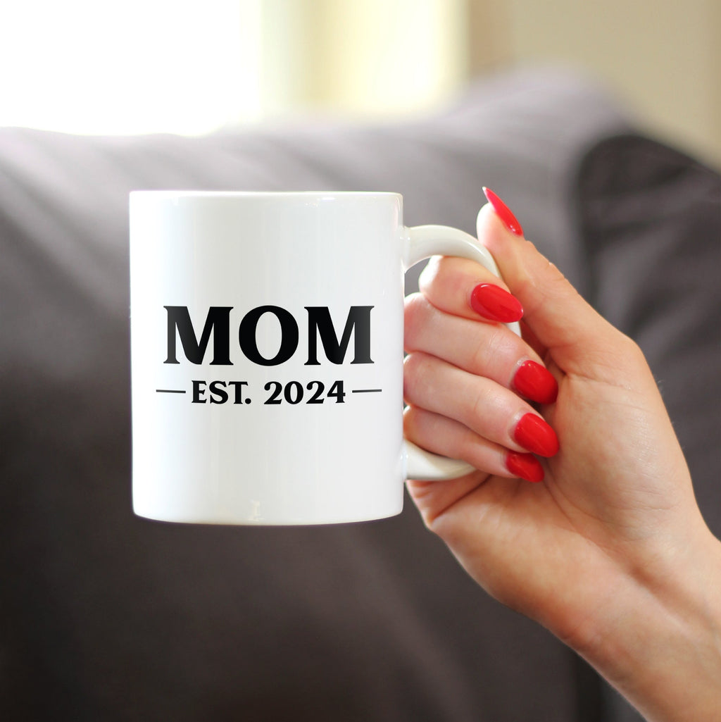 Mom Est 2024 - New Mother Coffee Mug Gift for First Time Parents - Bold