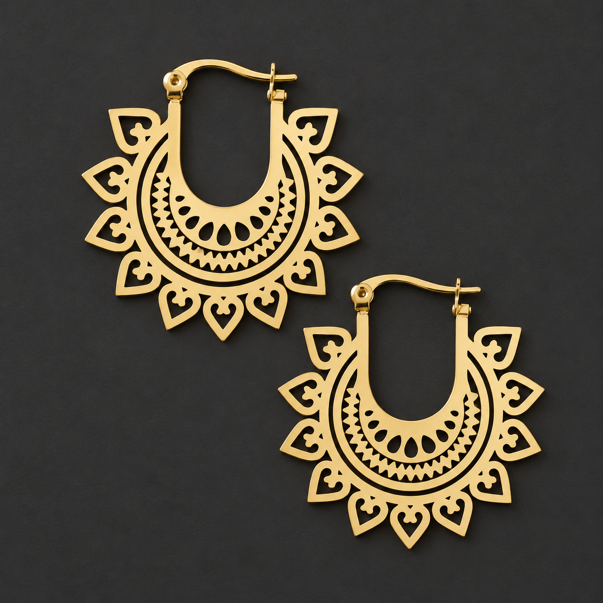18K Gold Plated Mandala Sun Hoop Earrings