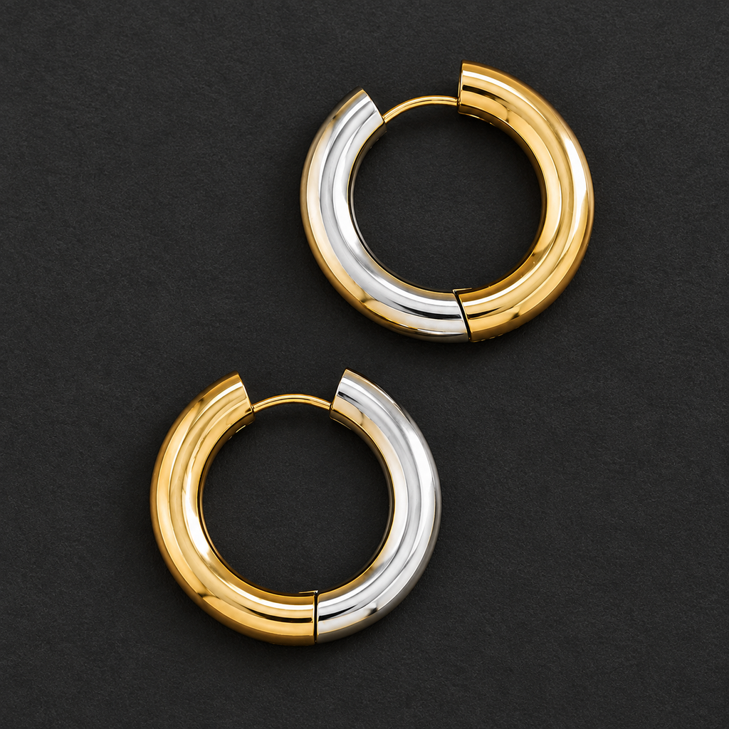 18K Gold Plated Two-Tone Chunky Hoop Earrings – Stainless Steel