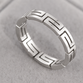 Silver Tone Titanium Steel Greek Key Meander Ring