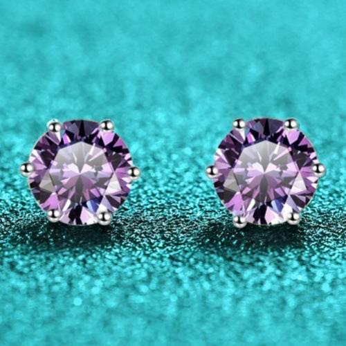 S925 Colorful Moissanite & CZ Classic 6-Prong Stud Earrings For Men Women Gift