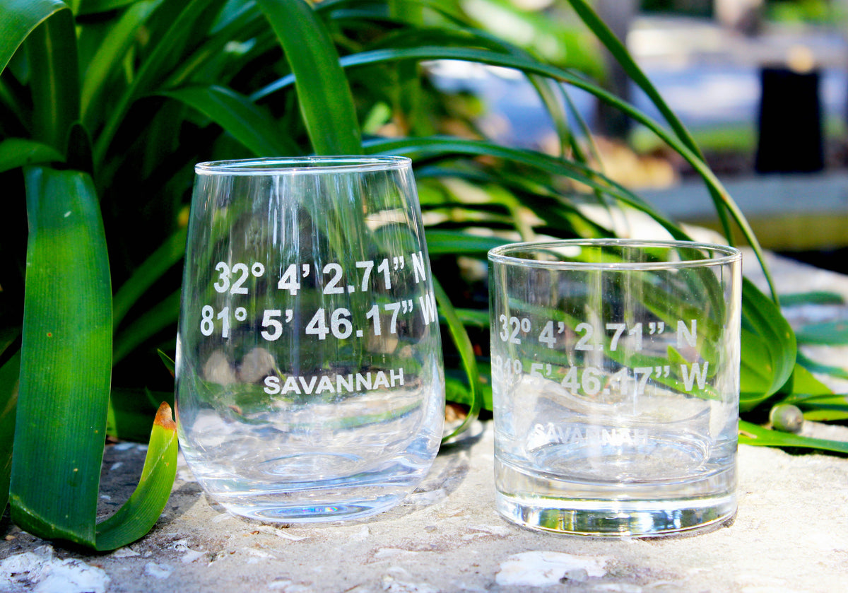 Custom GPS Coordinates Laser Engraved Glasses - Personalized Gift