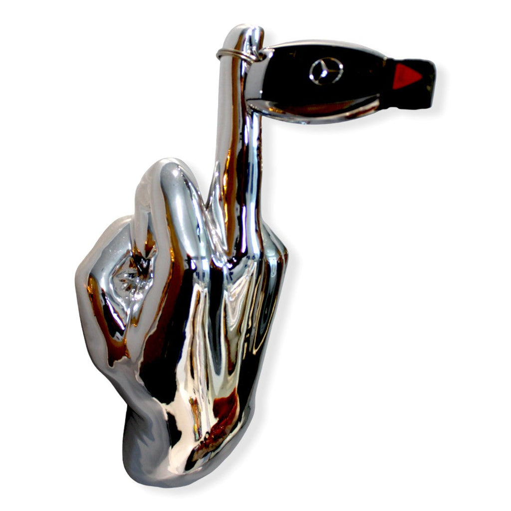 Silver Middle Finger Wall Mounted Hook | Modern Ceramic Statement Sculpture | 7" Tall