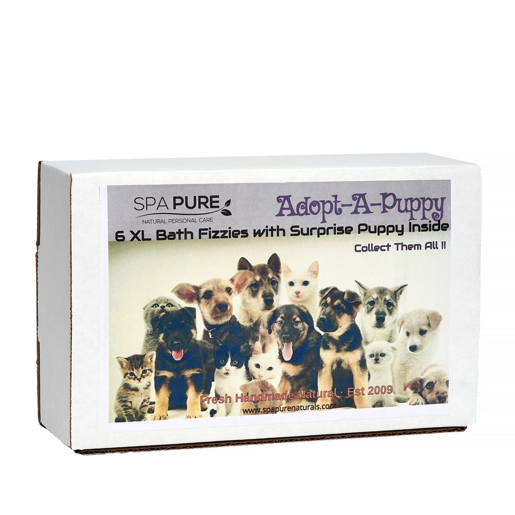 Adorable Kids Bath Bomb Gift Set, 6 Bath Bombs with (ADOPT-A-PUPPY) toys inside
