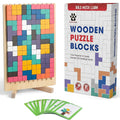 Wooden Puzzle Blocks Montessori Brain Blocks & Stacki Style 10 Challenge Cards Numbered Tray & Grid Guide Educational Game for Kids Ages 3 to 5 Russian Blocks Style Learning Game