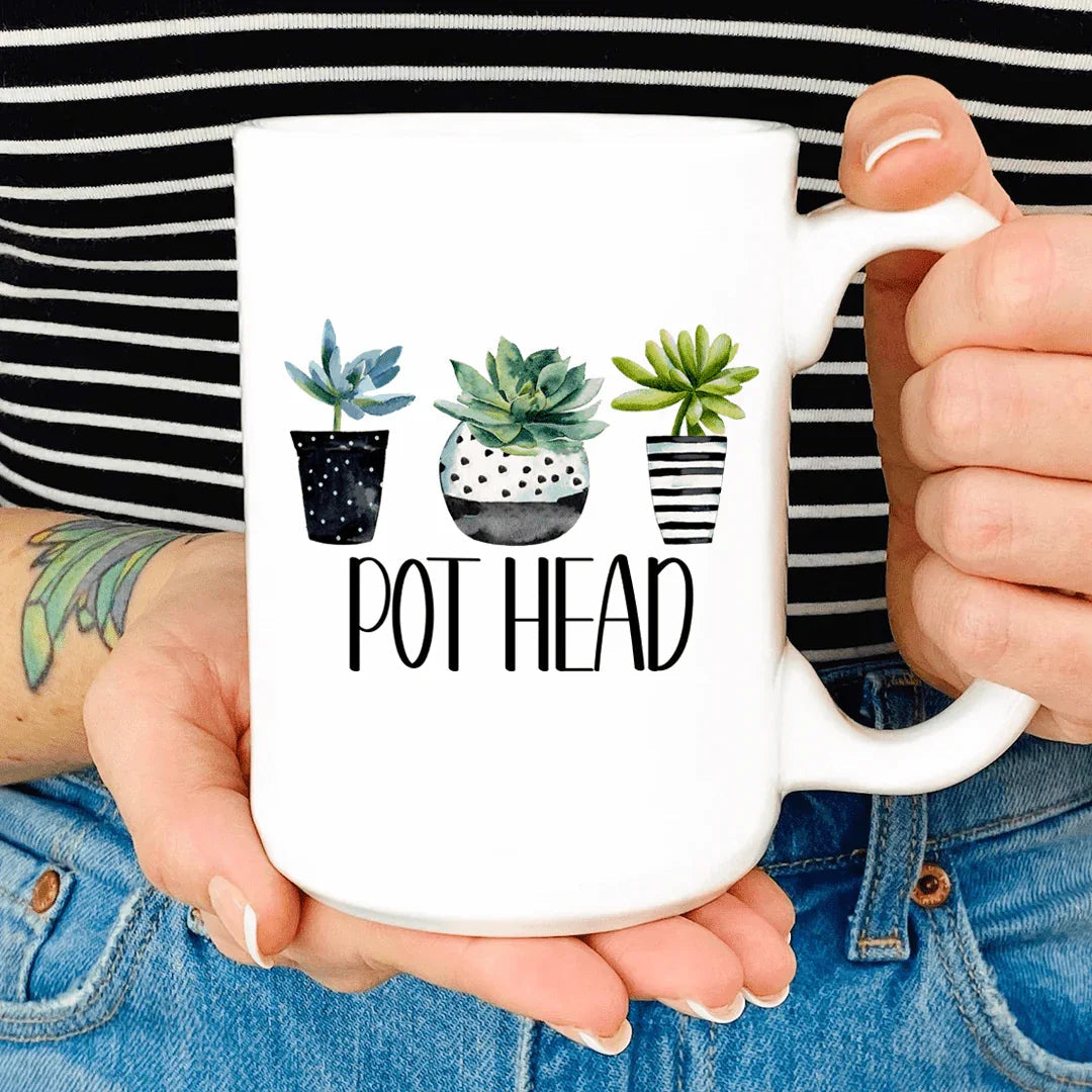 Plant Lover Ceramic Coffee Cup – "Pot Head" Funny Potted Succulents Mug