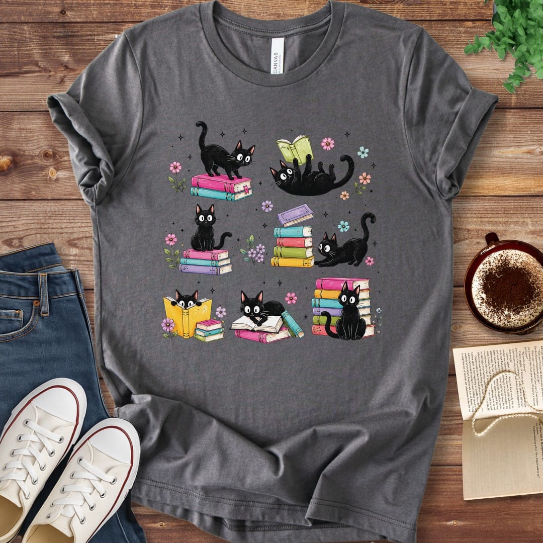 Colorful Cats and Books T-Shirt