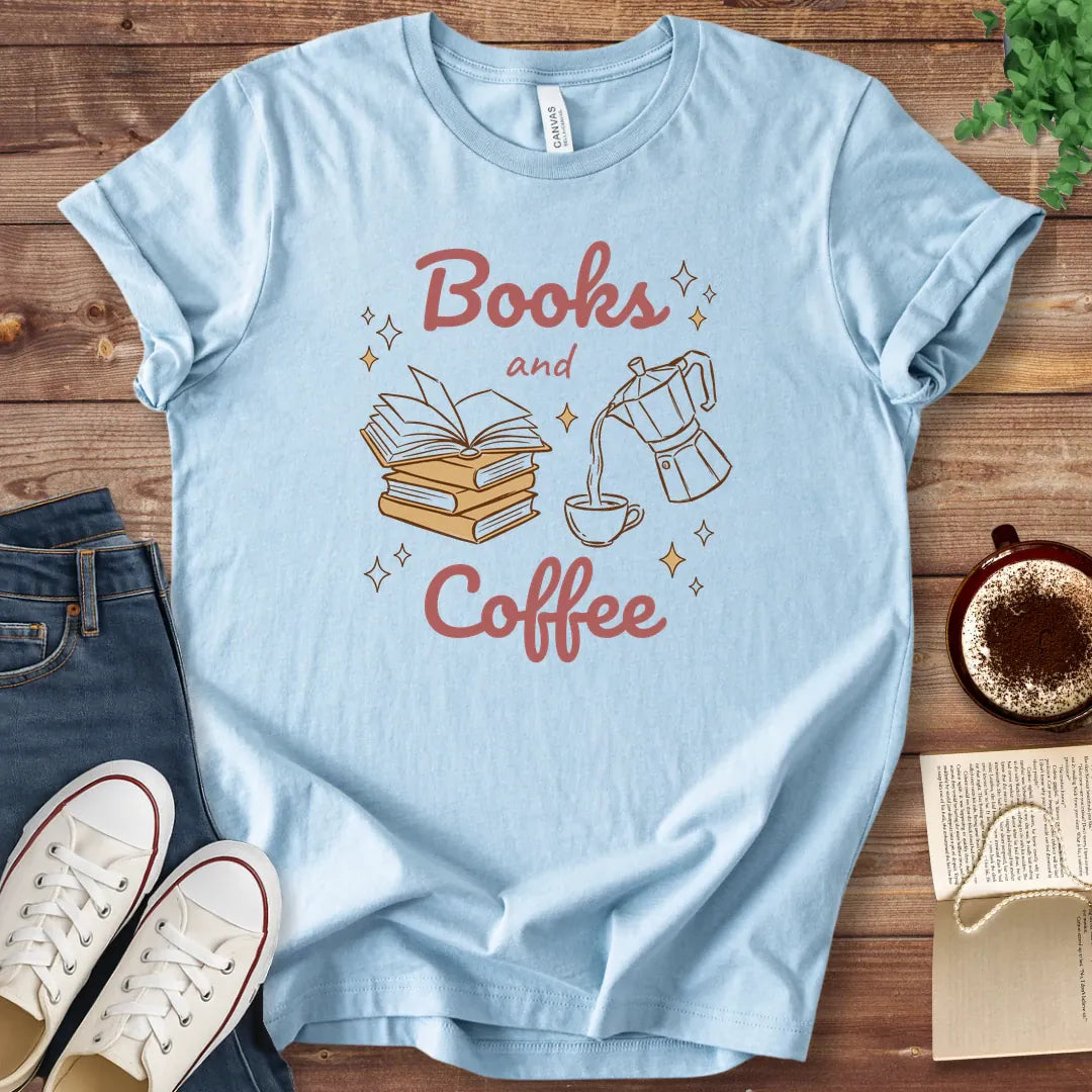 Books and Coffee Illustrated T-Shirt