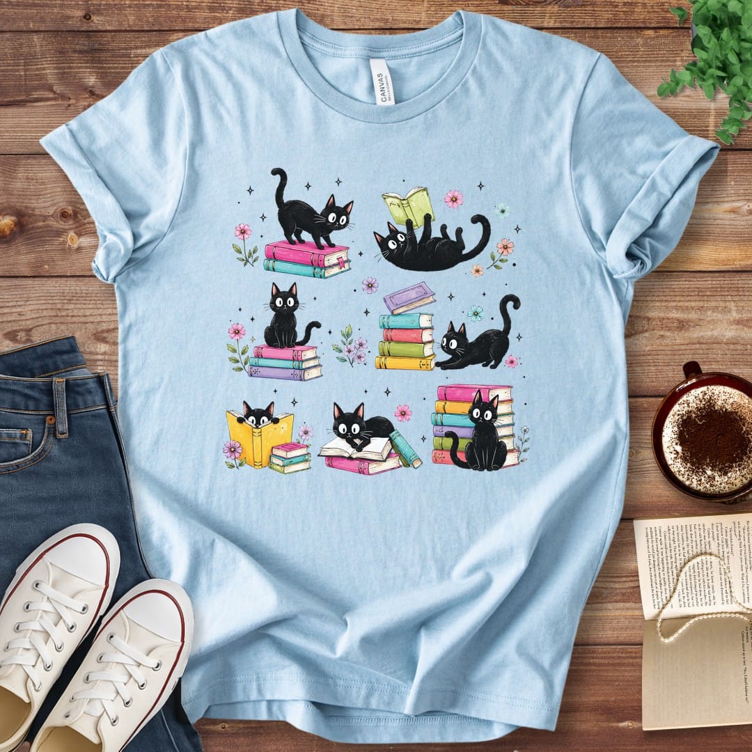 Colorful Cats and Books T-Shirt
