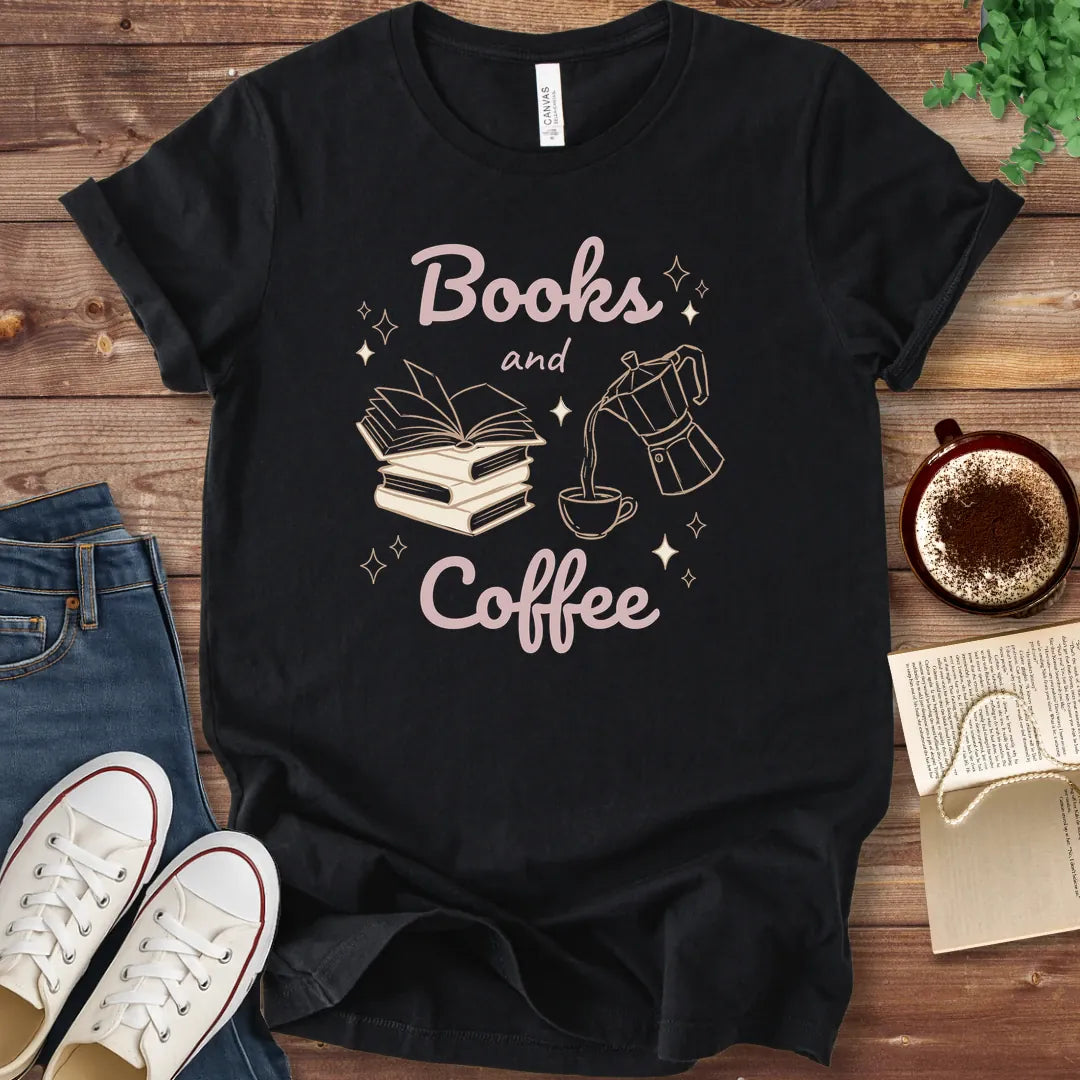 Books and Coffee Illustrated T-Shirt
