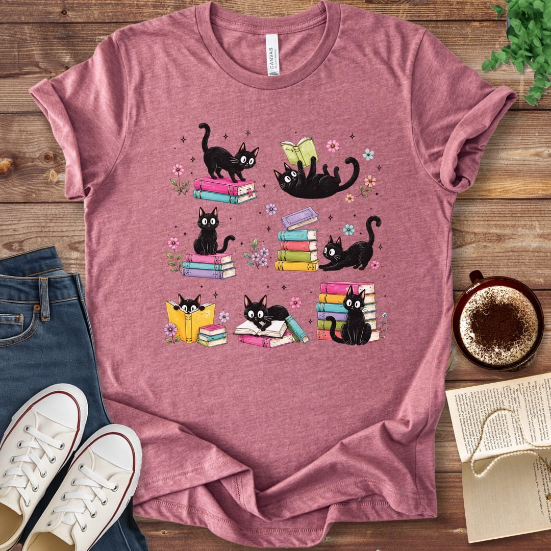 Colorful Cats and Books T-Shirt