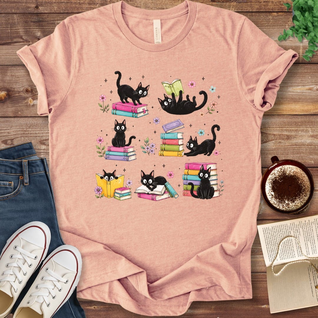 Colorful Cats and Books T-Shirt