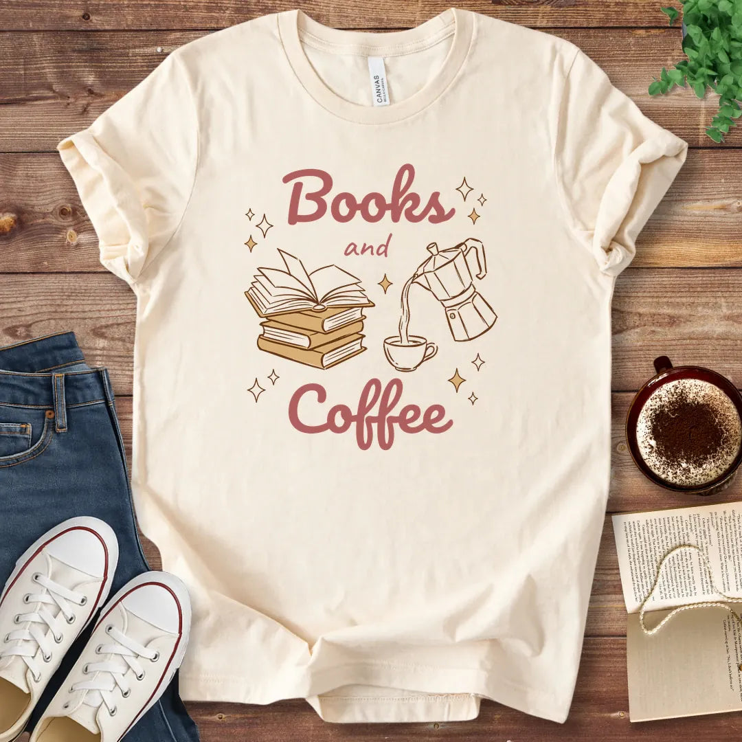 Books and Coffee Illustrated T-Shirt