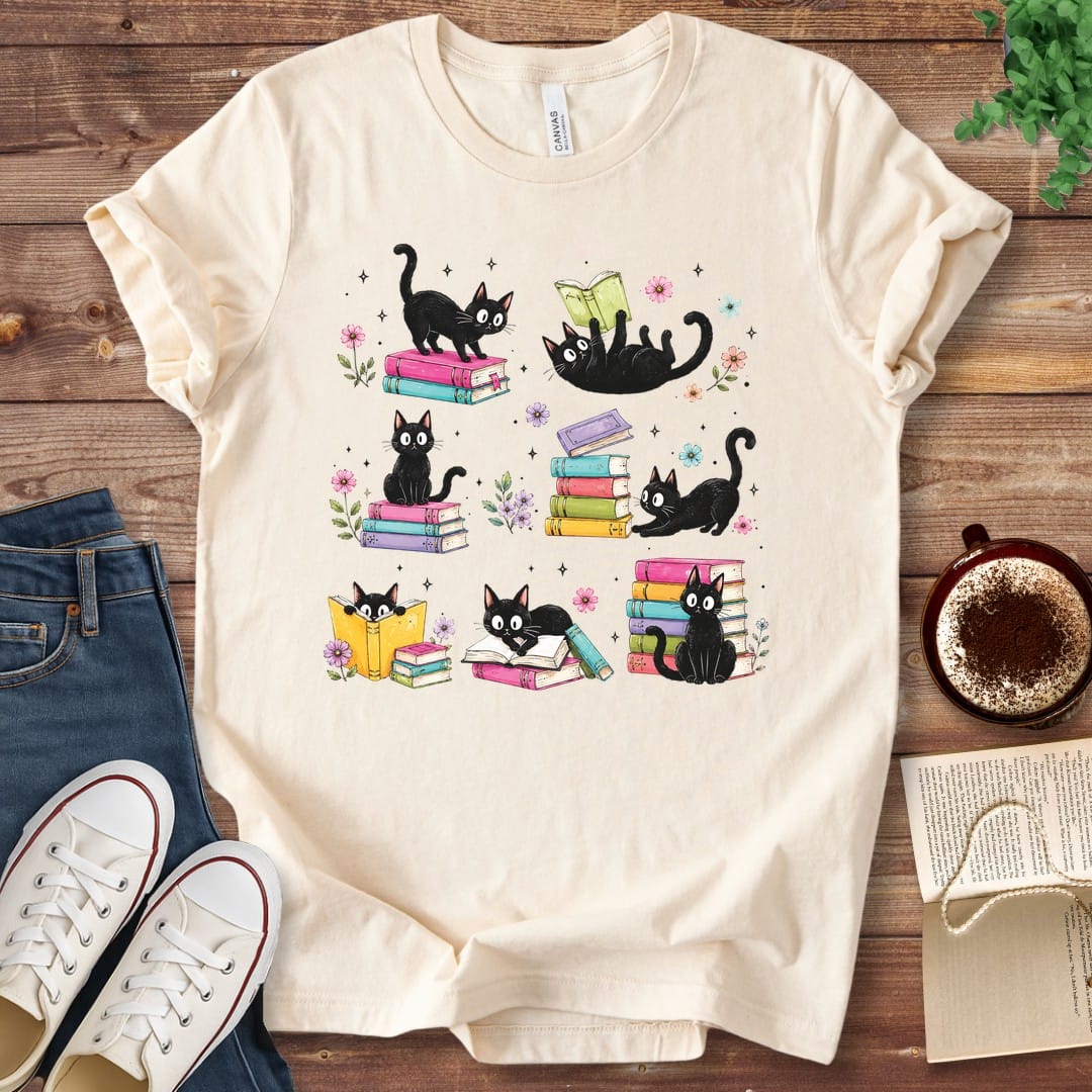 Colorful Cats and Books T-Shirt