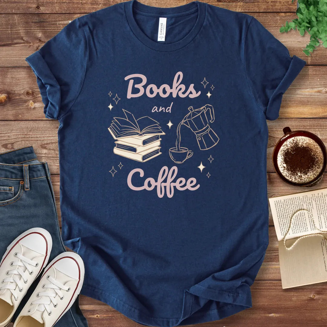 Books and Coffee Illustrated T-Shirt