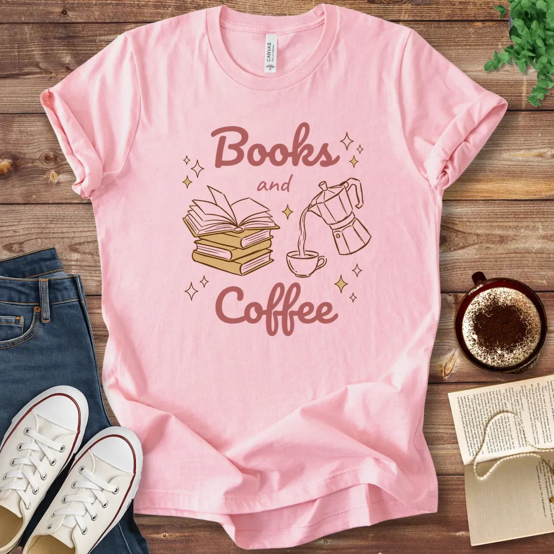 Books and Coffee Illustrated T-Shirt