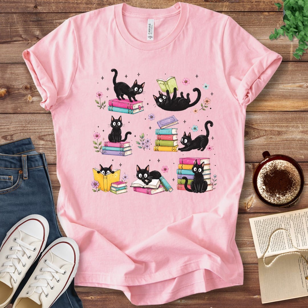 Colorful Cats and Books T-Shirt