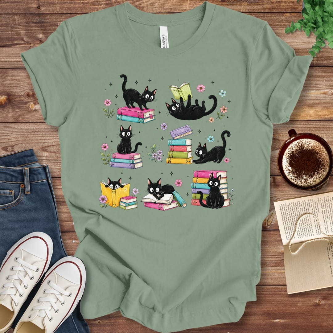 Colorful Cats and Books T-Shirt